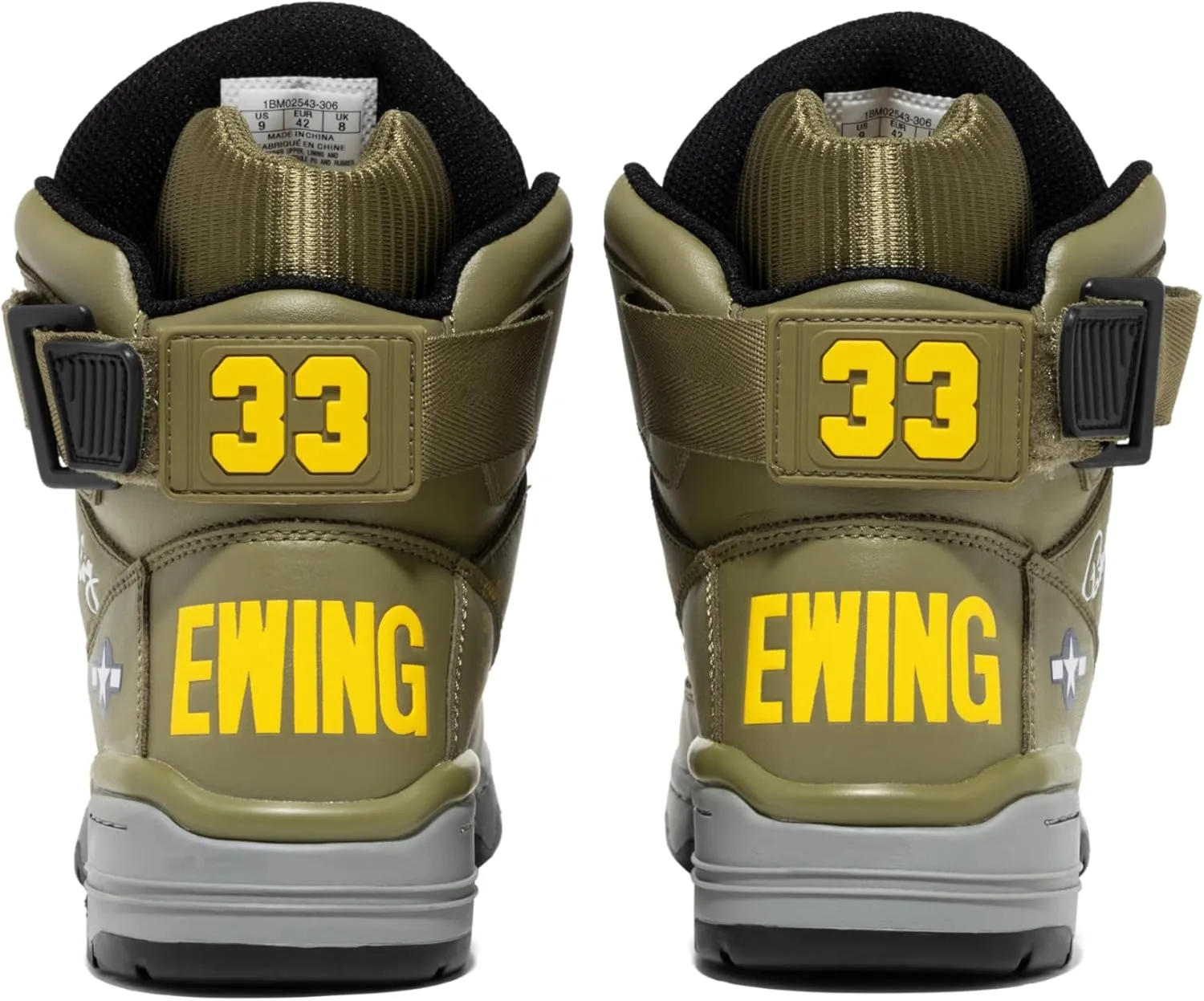 Ewing PATRICK ATHLETICS 33 HI x KOOL G RAP Olive/Red/Yellow - Limited Edition Military-Inspired Design with Shark Teeth Graphic