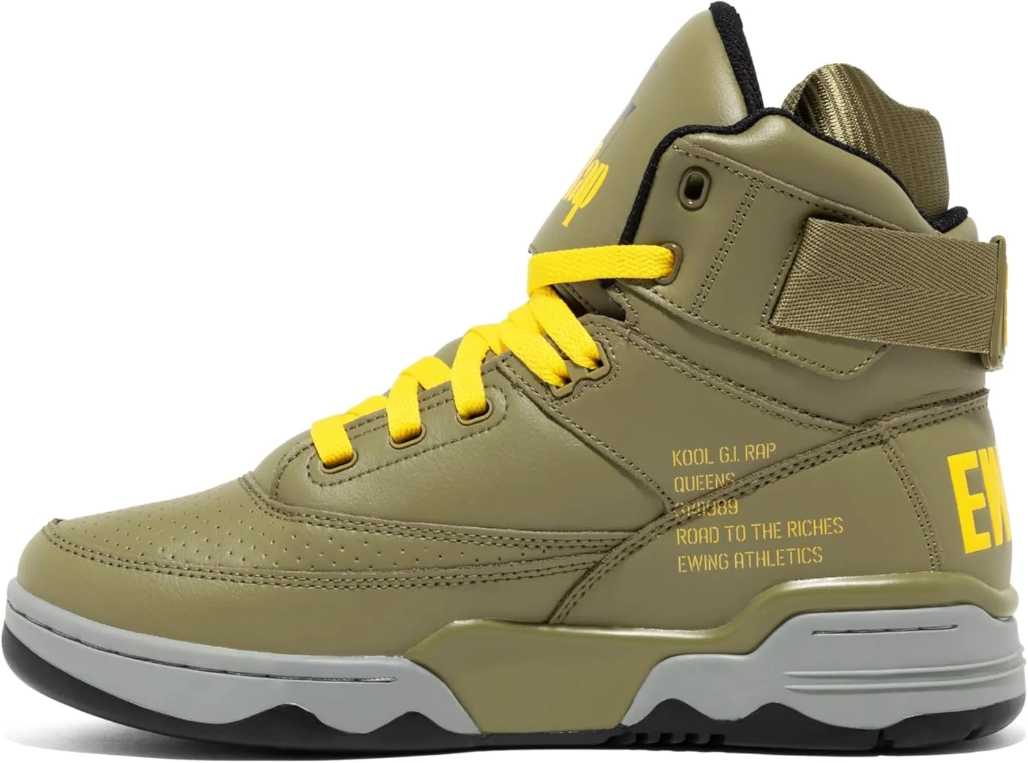 Ewing PATRICK ATHLETICS 33 HI x KOOL G RAP Olive/Red/Yellow - Limited Edition Military-Inspired Design with Shark Teeth Graphic