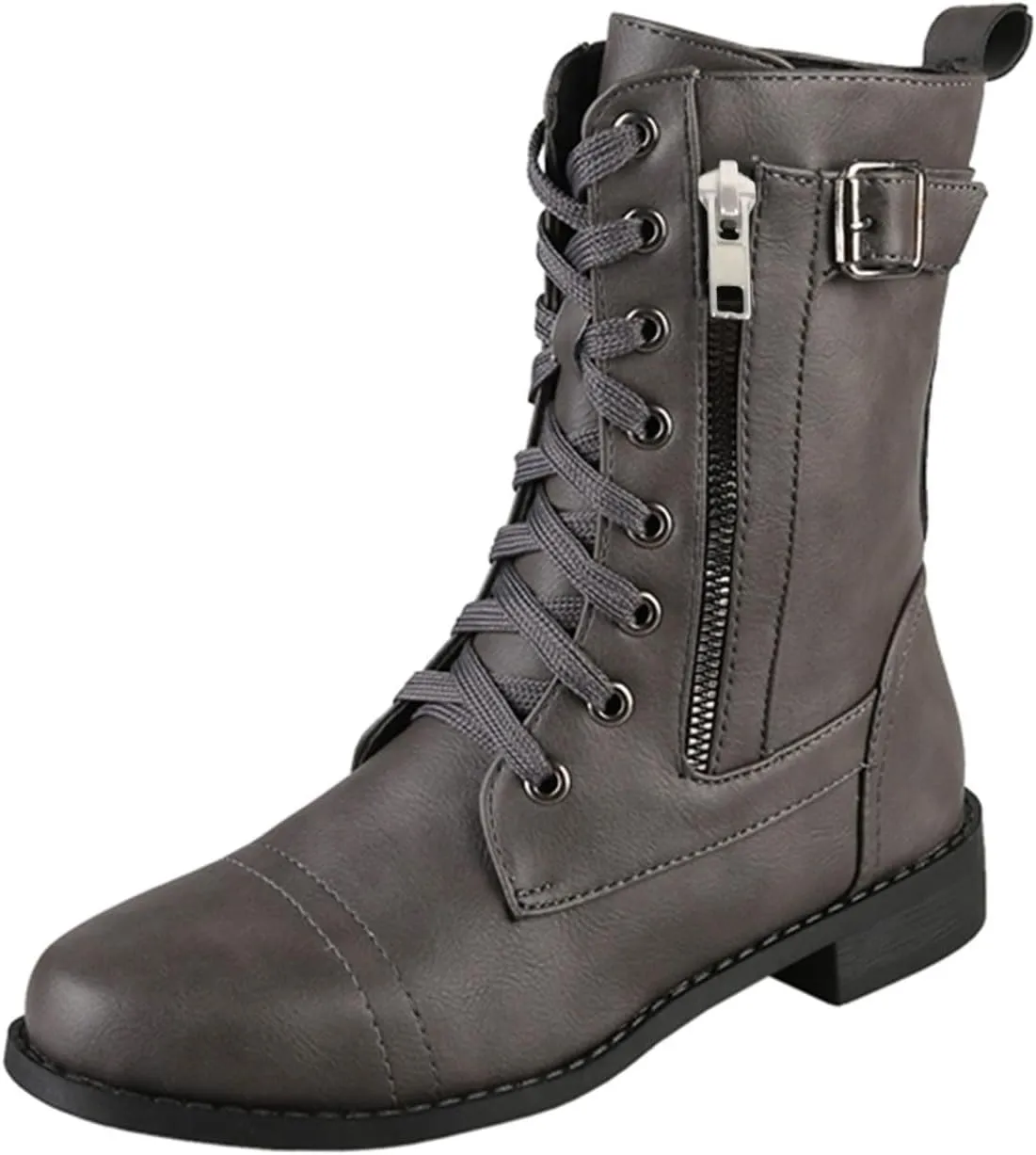 Fall Boots for Women 2024 Low Heel Combat Boots Womens Black Platform Lace-Up Side Zipper Low Heel Mid-Calf Booties