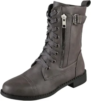 Fall Boots for Women 2024 Low Heel Combat Boots Womens Black Platform Lace-Up Side Zipper Low Heel Mid-Calf Booties
