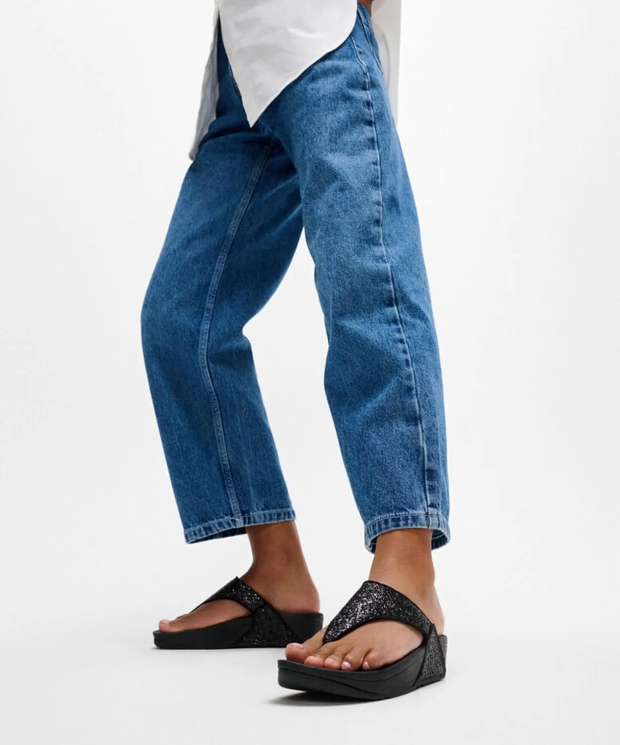 FitFlop Lulu Metallic Deep Teal Glitterball Toe-Post Sandals