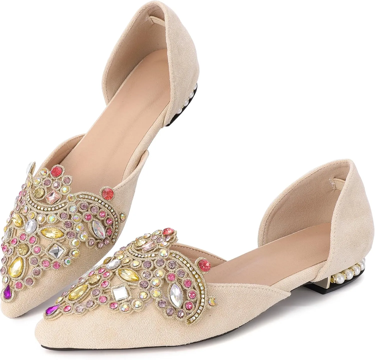 Flats for Women Fashion Ballet Flats Wedding Dress Shoes Bling Rhinestone Pointed Flats Comfort Slip on Low Heel Dress Flat Shoes