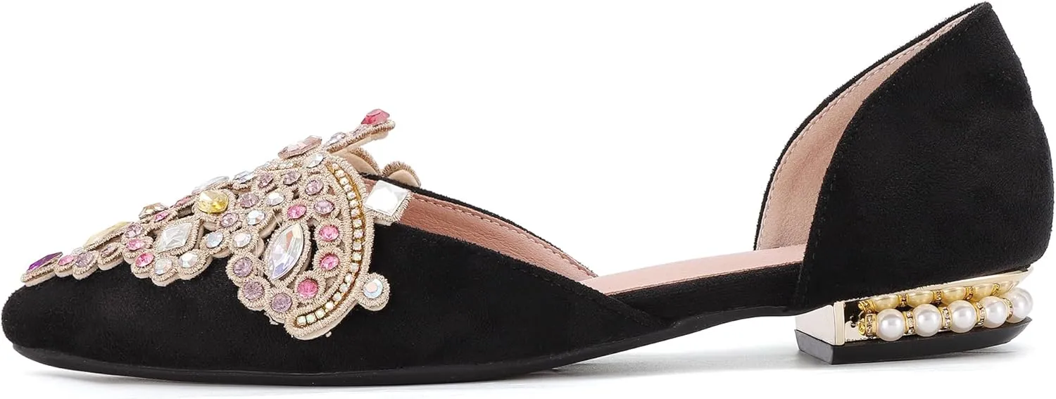 Flats for Women Fashion Ballet Flats Wedding Dress Shoes Bling Rhinestone Pointed Flats Comfort Slip on Low Heel Dress Flat Shoes