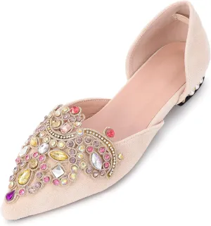 Flats for Women Fashion Ballet Flats Wedding Dress Shoes Bling Rhinestone Pointed Flats Comfort Slip on Low Heel Dress Flat Shoes