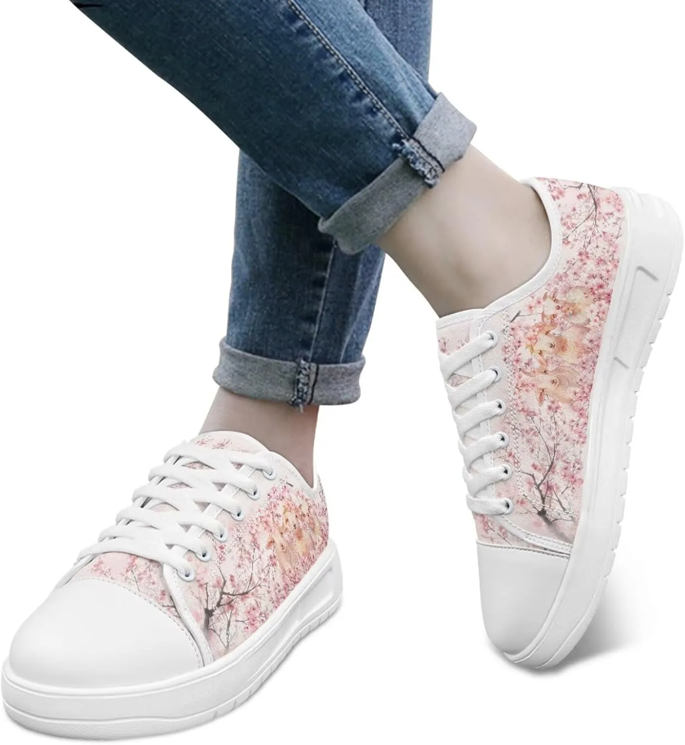 Floral Print Canvas Sneaker Womens Fashion Jogging Trendy Footwear Comfortable Slip On Sneakers Casual Walking Shoes