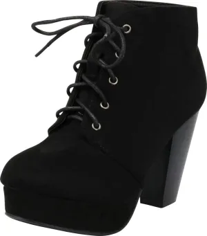 Forever Camille-86 Women's Comfort Stacked Chunky Heel Lace Up Ankle Booties