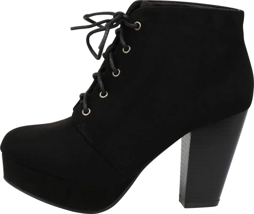 Forever Camille-86 Women's Comfort Stacked Chunky Heel Lace Up Ankle Booties