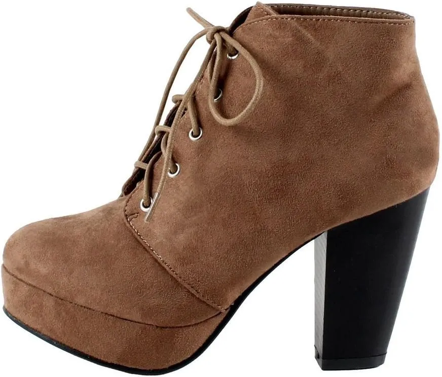 Forever Camille-86 Women's Comfort Stacked Chunky Heel Lace Up Ankle Booties
