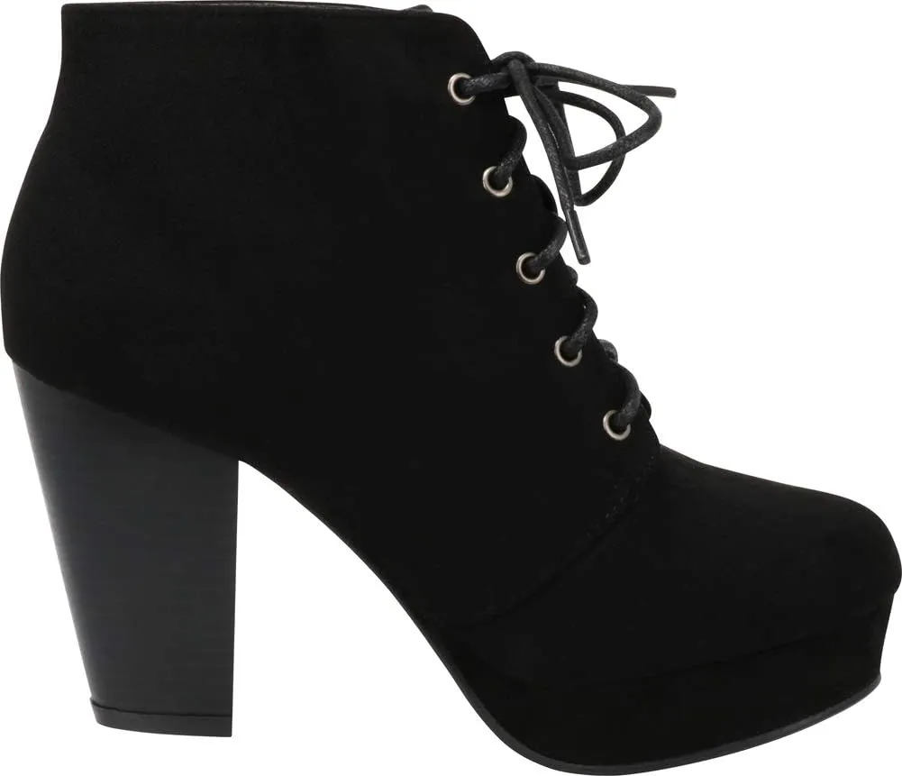 Forever Camille-86 Women's Comfort Stacked Chunky Heel Lace Up Ankle Booties