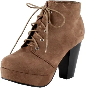 Forever Camille-86 Women's Comfort Stacked Chunky Heel Lace Up Ankle Booties