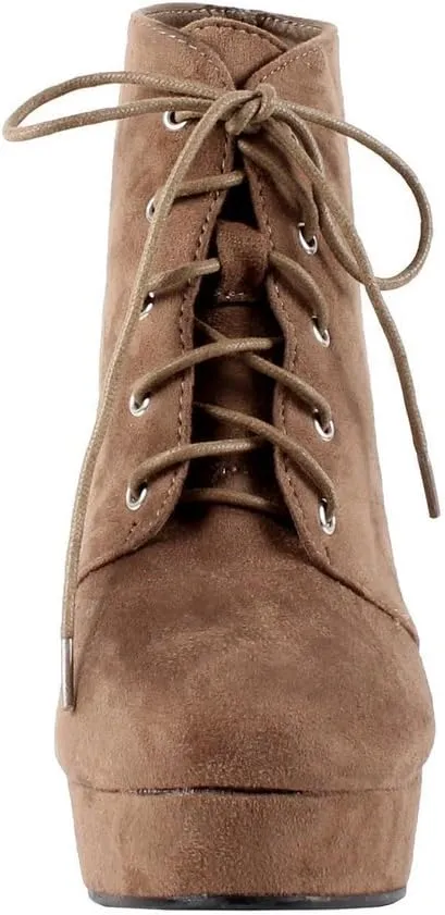 Forever Camille-86 Women's Comfort Stacked Chunky Heel Lace Up Ankle Booties