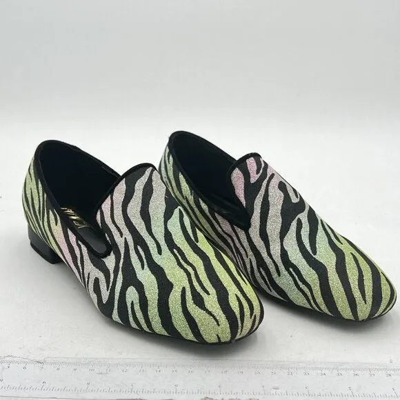 FOWT Green Leopard Cutout Loafers Low Chunky Heels Square Toe Penny Loafer