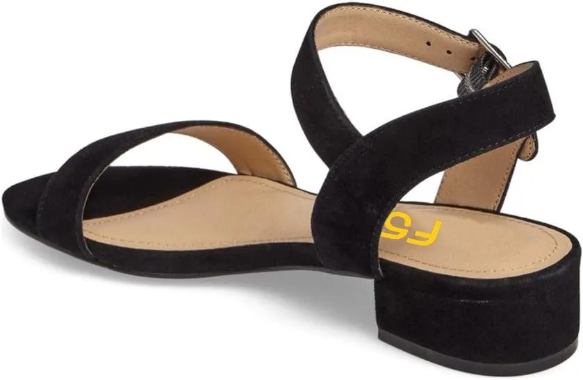 FSJ Women Casual Open Toe Block Low Heel Ankle Strap Sandals Comfort Summer Shoes Size 4-15 US
