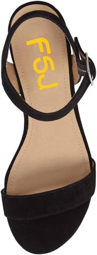 FSJ Women Casual Open Toe Block Low Heel Ankle Strap Sandals Comfort Summer Shoes Size 4-15 US
