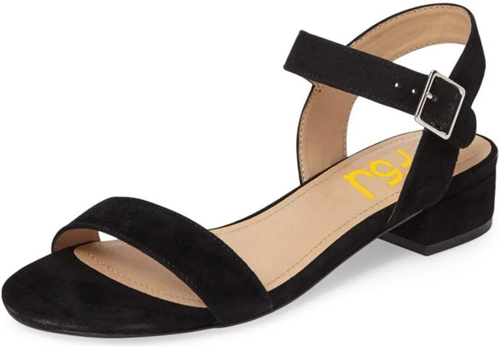 FSJ Women Casual Open Toe Block Low Heel Ankle Strap Sandals Comfort Summer Shoes Size 4-15 US