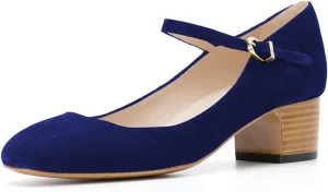 FSJ Women Mary Jane Stacked Block Heels Vintage Pumps Retro Round Toe Shoe for Comfort Size 4-15 US
