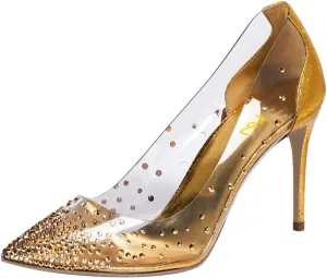 FSJ Women Studded Pointed Toe Transparent Pumps High Heels Shoes with Cute Bowknot US Size 4-15 M