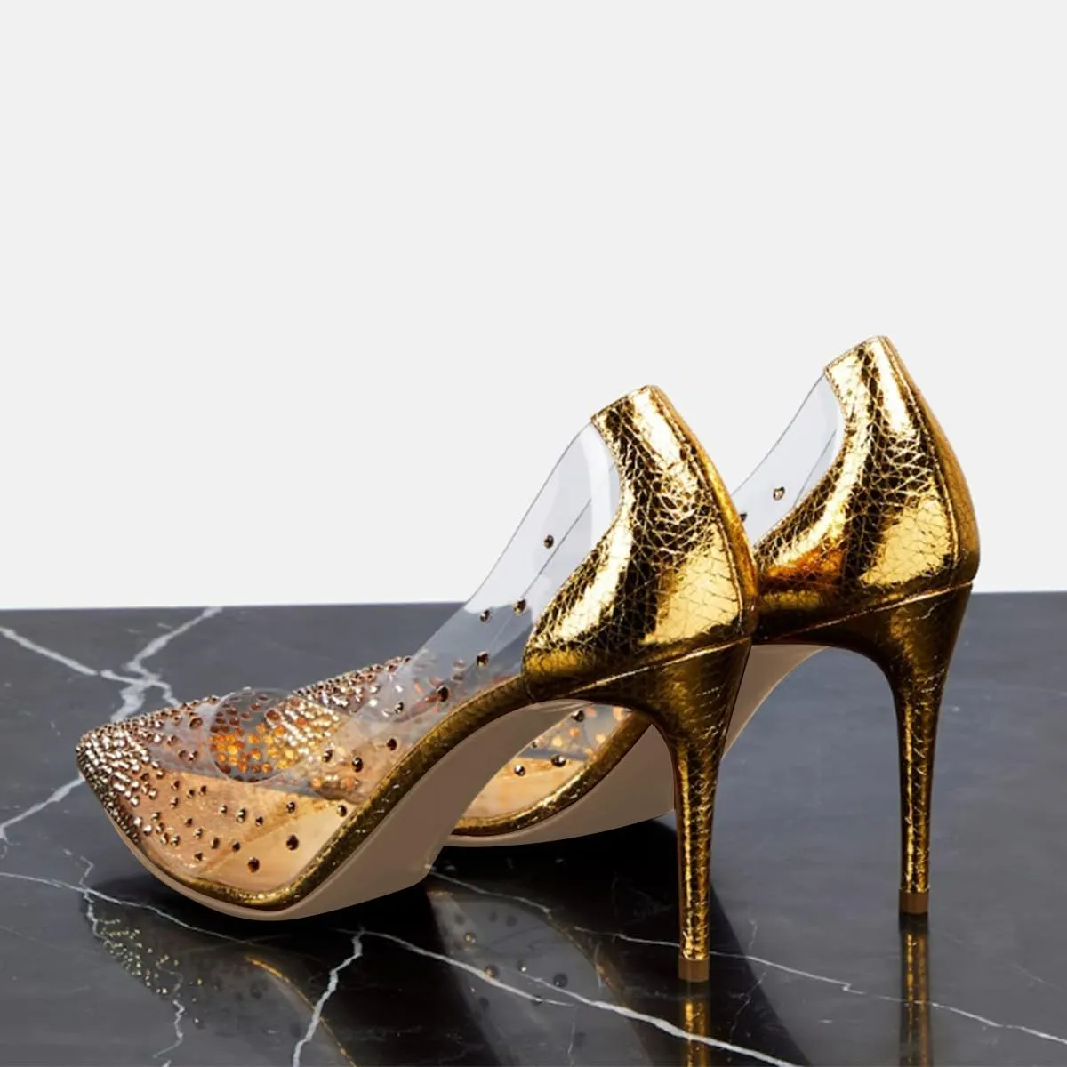 FSJ Women Studded Pointed Toe Transparent Pumps High Heels Shoes with Cute Bowknot US Size 4-15 M