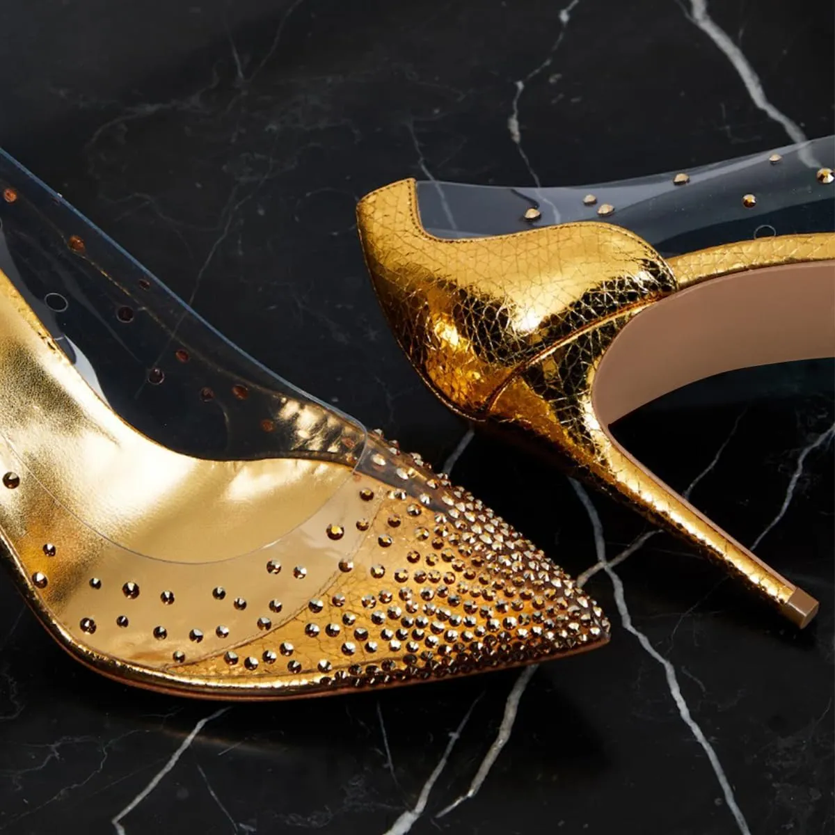 FSJ Women Studded Pointed Toe Transparent Pumps High Heels Shoes with Cute Bowknot US Size 4-15 M
