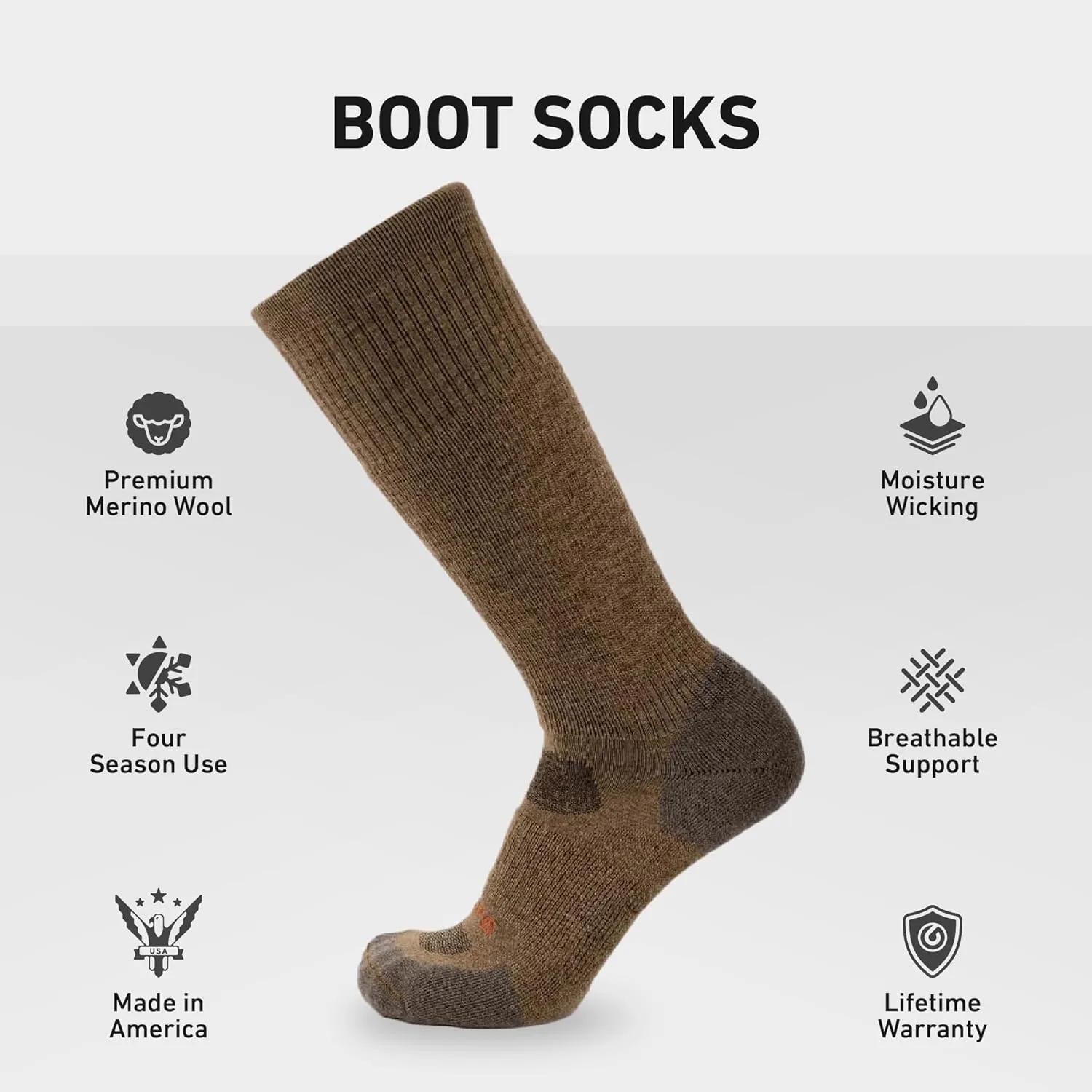 GRIP6 Wool Boot Socks - Merino Wool Socks Made in The USA - Lightweight Wool Hiking Socks - Warm Boot Socks for Men and Women
