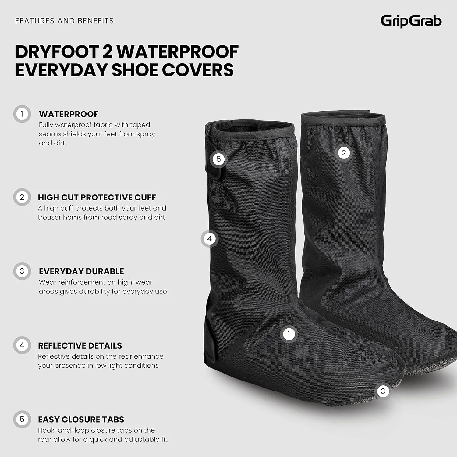 GripGrab Dryfoot 2nd Edition Bike Rain Overshoes Waterproof Shoe Covers for Everyday Cycling Long Gaiter