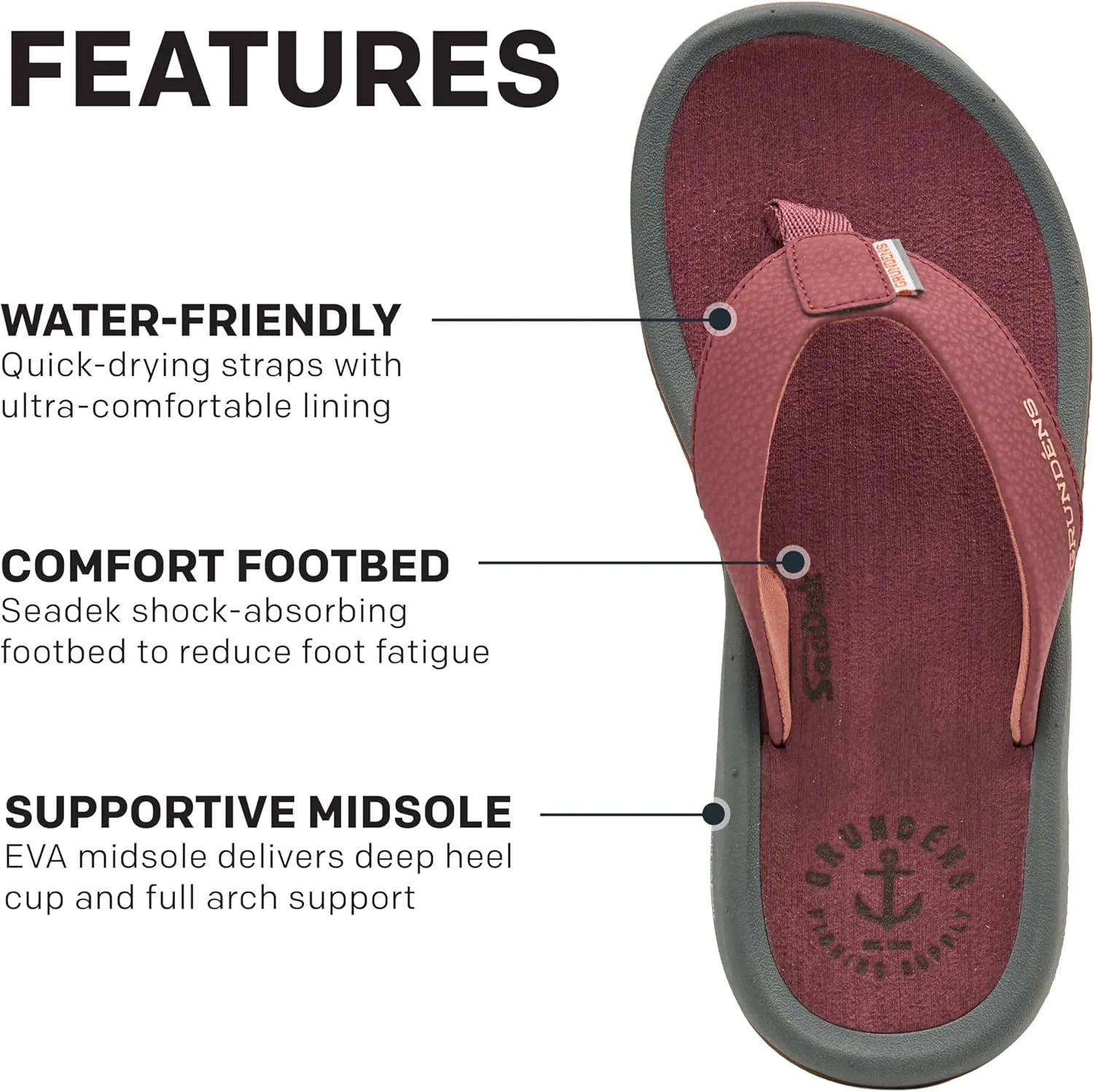 Grundens Women's Deck-Mate 3-Point Sandal | Comfortable, Water-Friendly Deck Sandal for Fishing, Boating, and Beachwear