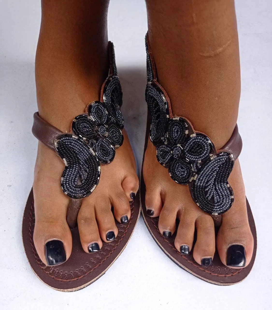 Handmade African Beaded Sandals/Authentic Maasai-Style Leather Flip-Flops Women/Boho Beach Sandals/Comfortable Summer Sandal African Gifts