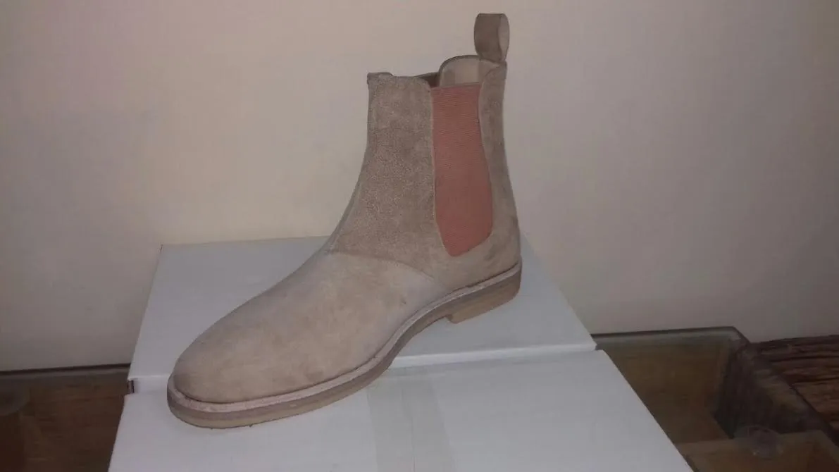 Handmade Beige Suede Ankle Boots for Men with Crepe Sole
