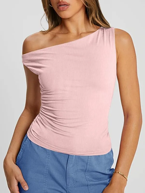 HDLTE Going Out Tops for Women – Trendy Off the Shoulder Tube Corset Y2K Cute Tops One Shoulder Asymmetrical Summer Outfits