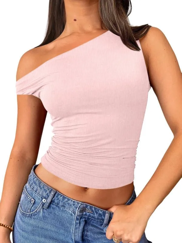 HDLTE Going Out Tops for Women – Trendy Off the Shoulder Tube Corset Y2K Cute Tops One Shoulder Asymmetrical Summer Outfits