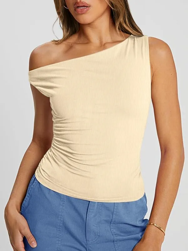 HDLTE Going Out Tops for Women – Trendy Off the Shoulder Tube Corset Y2K Cute Tops One Shoulder Asymmetrical Summer Outfits