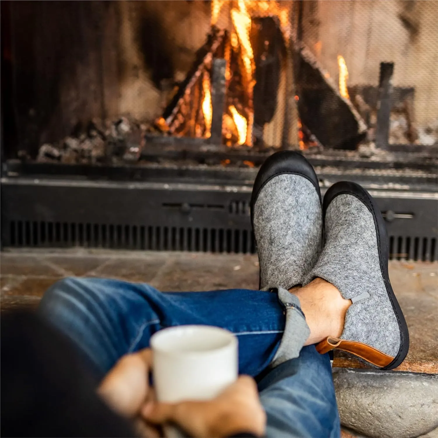 Huckberry Greys Men's Outdoor Slipper Boot, Upper Wool Blend & Recycled Rubber Outsole, Reinforced Toe Box