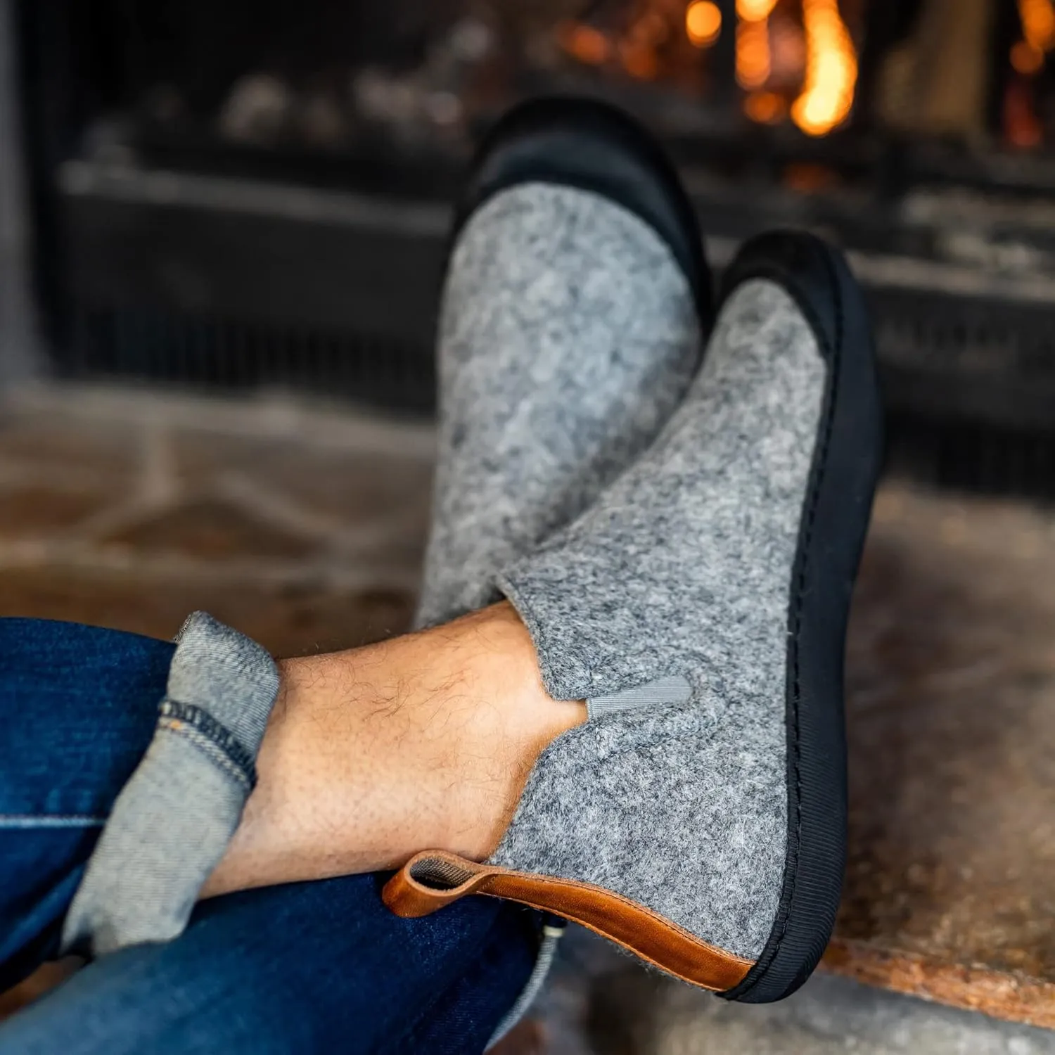 Huckberry Greys Men's Outdoor Slipper Boot, Upper Wool Blend & Recycled Rubber Outsole, Reinforced Toe Box