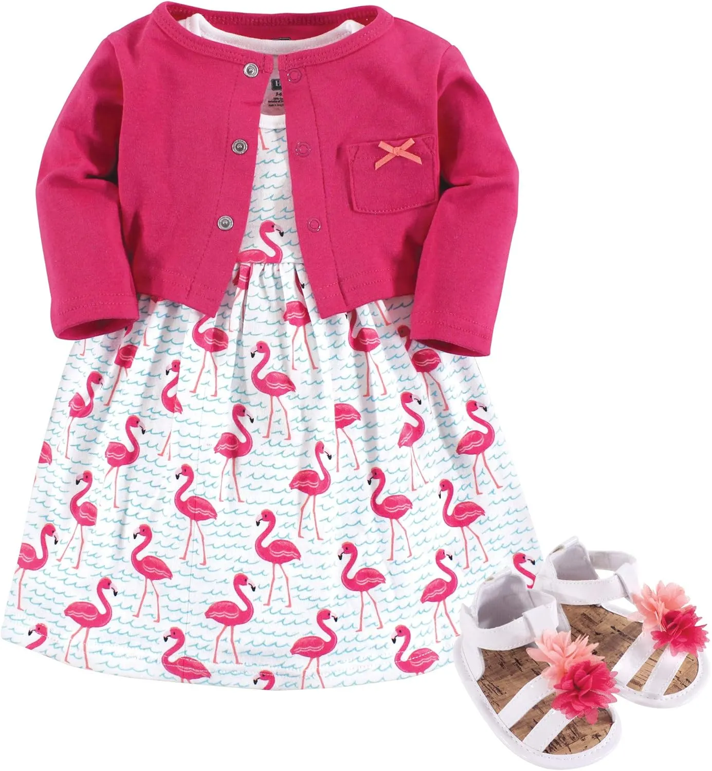 Hudson Baby baby-girls Cotton Dress, Cardigan and Shoe Set