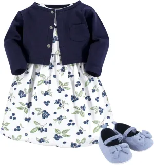 Hudson Baby baby-girls Cotton Dress, Cardigan and Shoe Set