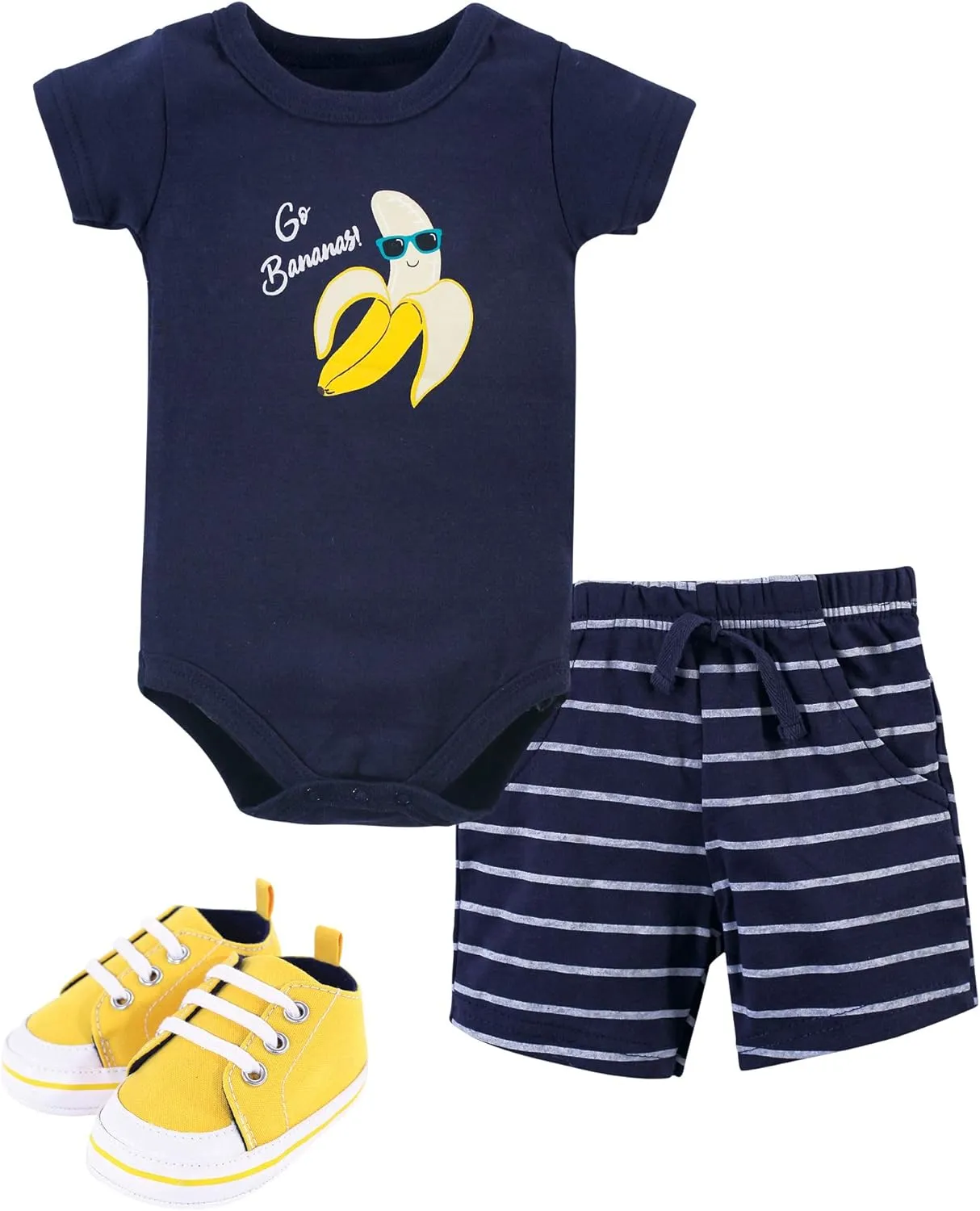 Hudson Baby Unisex Baby Cotton Bodysuit, Shorts and Shoe Set