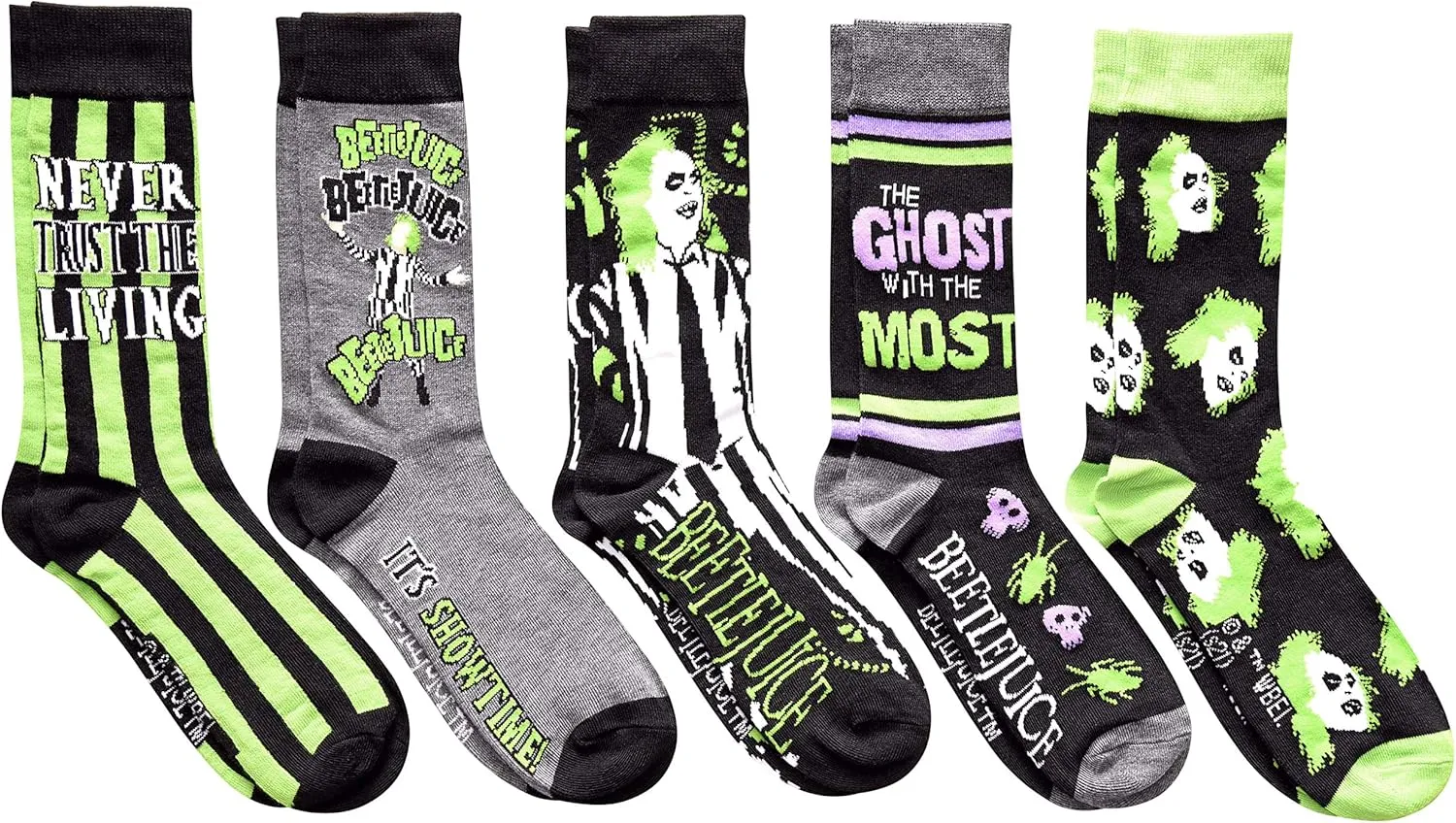 Hyp Beetlejuice The Ghost With The Most Men's Crew Socks 5 Pair Pack