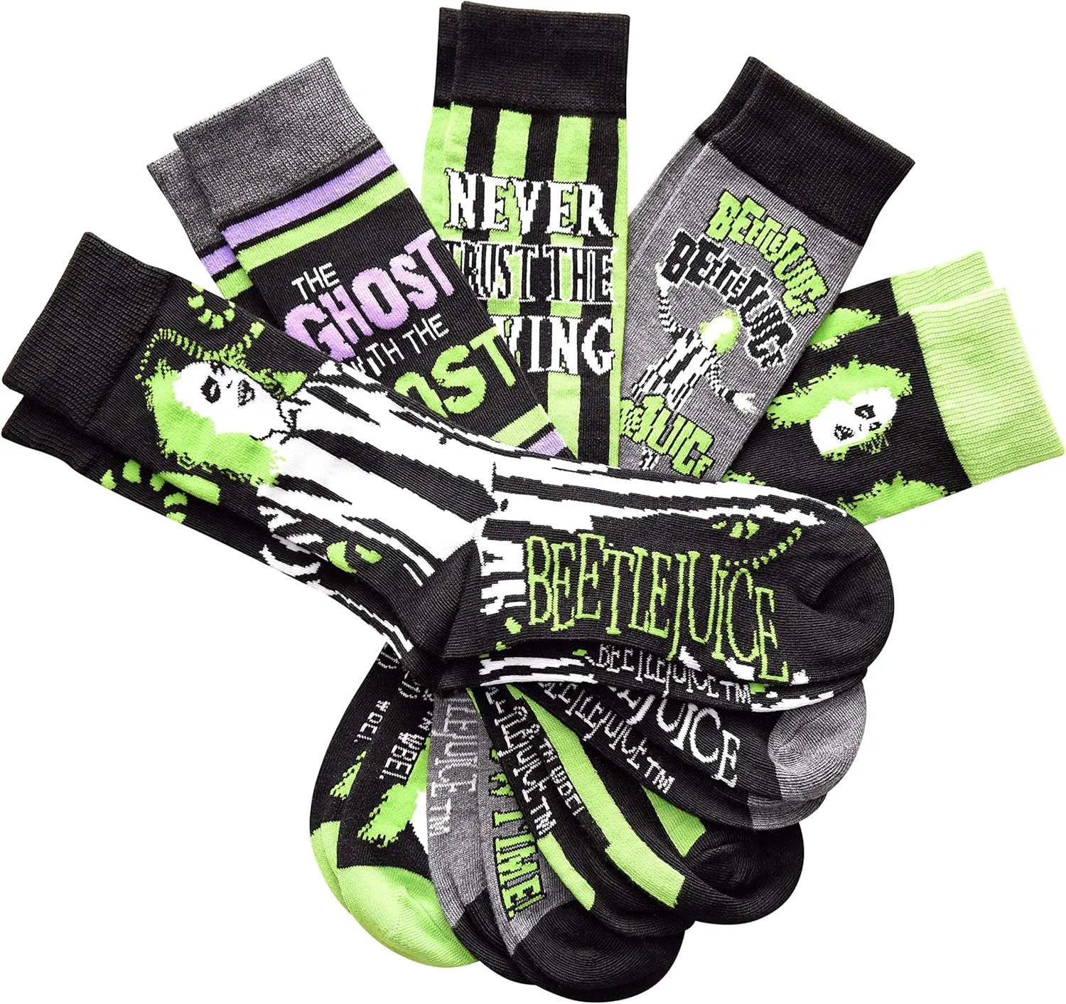 Hyp Beetlejuice The Ghost With The Most Men's Crew Socks 5 Pair Pack