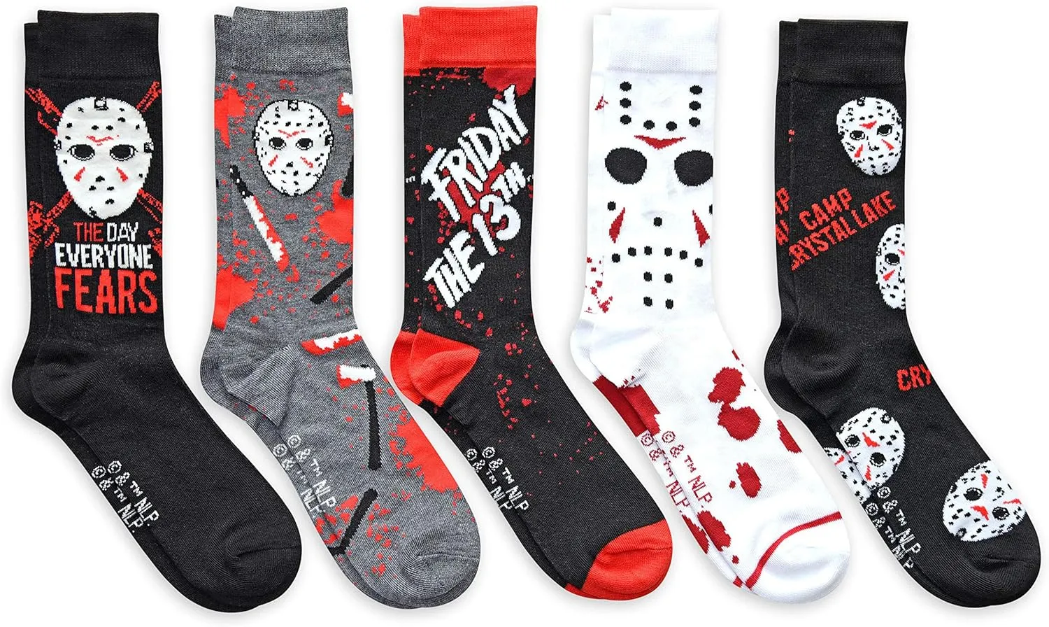 Hyp Friday the 13th Jason The Day Everyone Fears Men's Crew Socks 5 Pair Pack