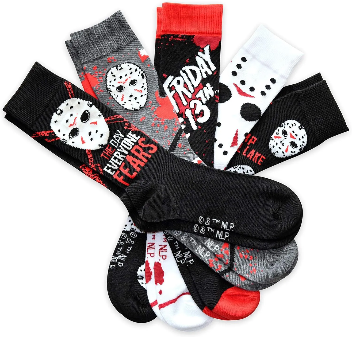 Hyp Friday the 13th Jason The Day Everyone Fears Men's Crew Socks 5 Pair Pack