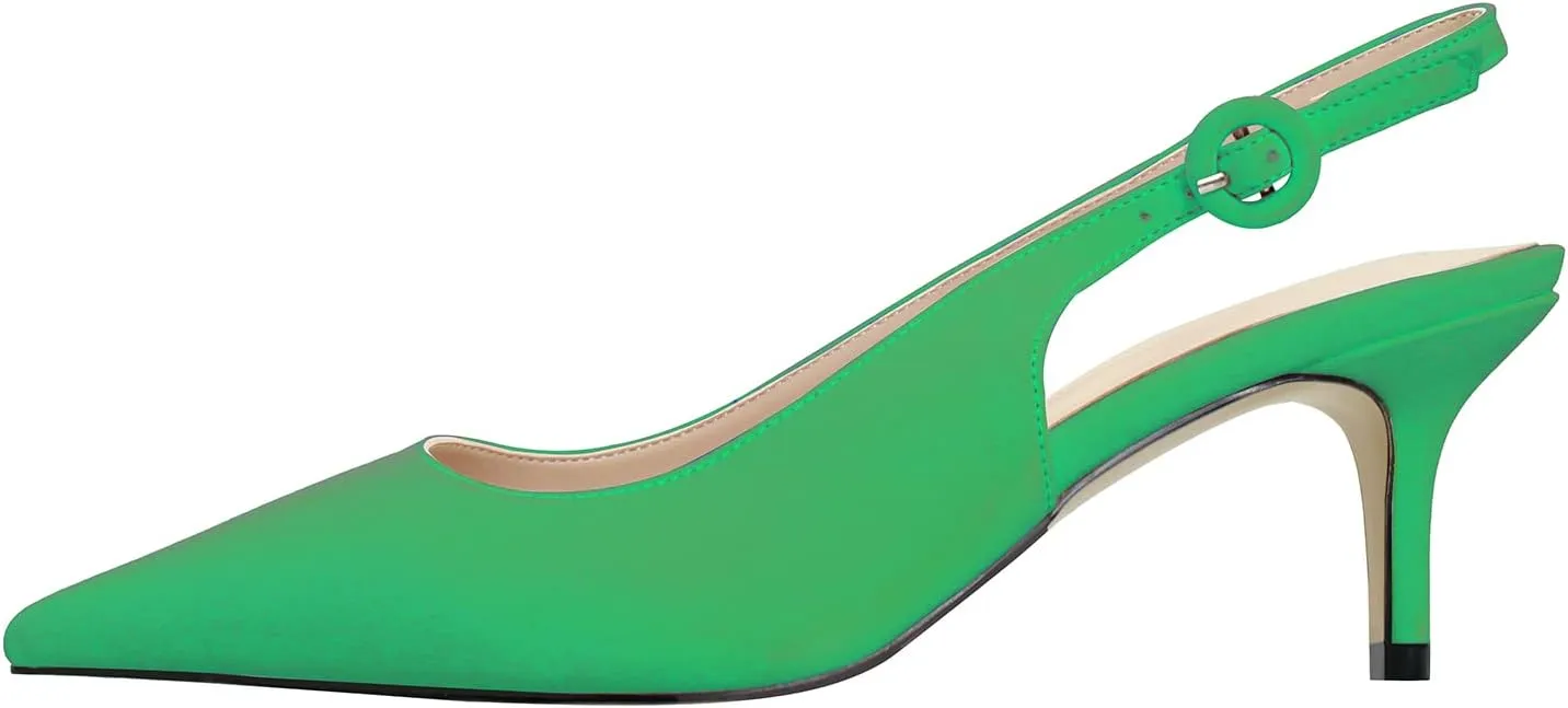 iadore Women Pointed Toe Kitten Heel Slingback Comfort Slip On Dress Pump Shoes