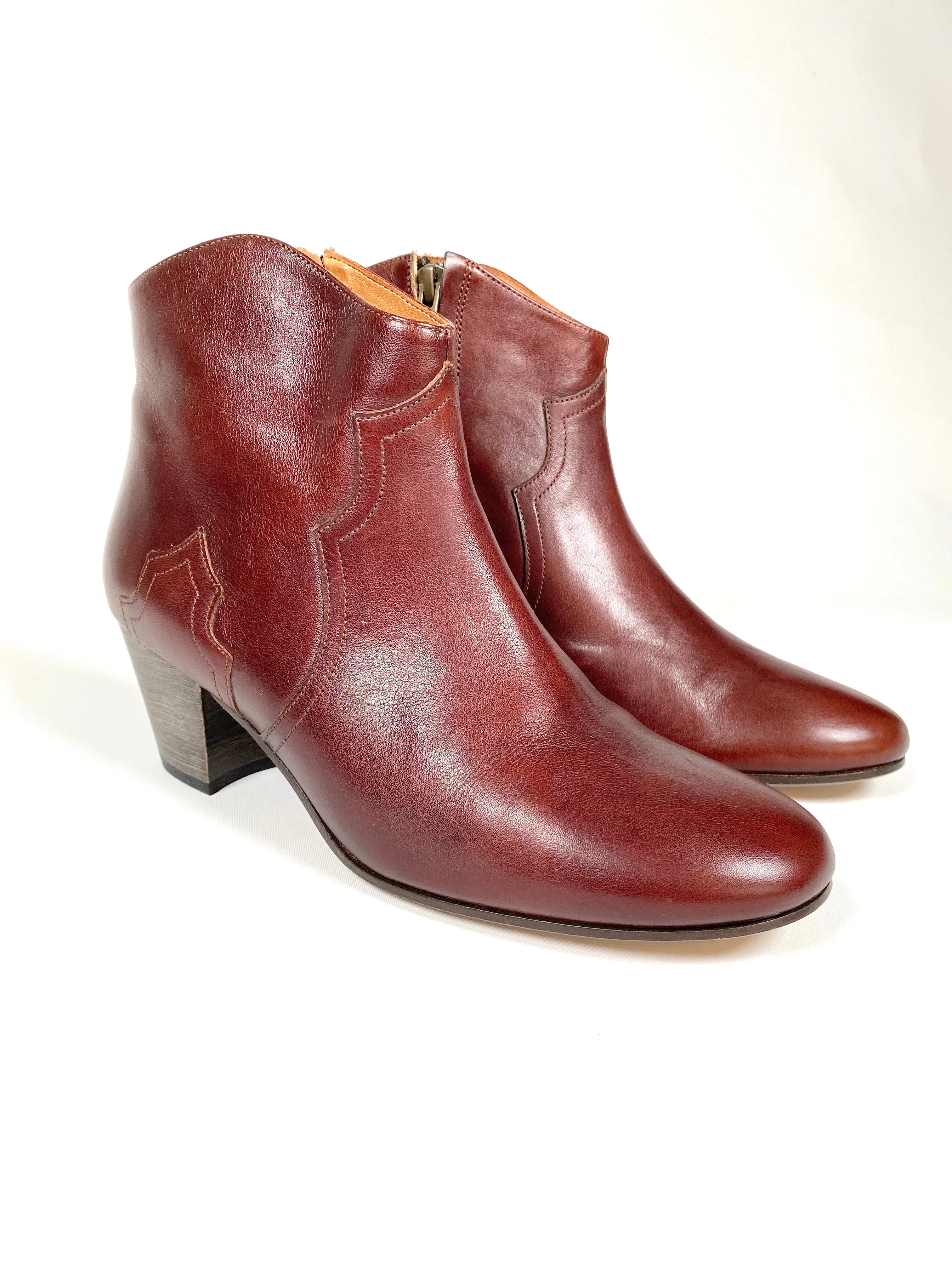 ISABEL MARRANT - DICKER COGNAC LEATHER ANKLE BOOTS - SZ 38 - NEW IN BOX