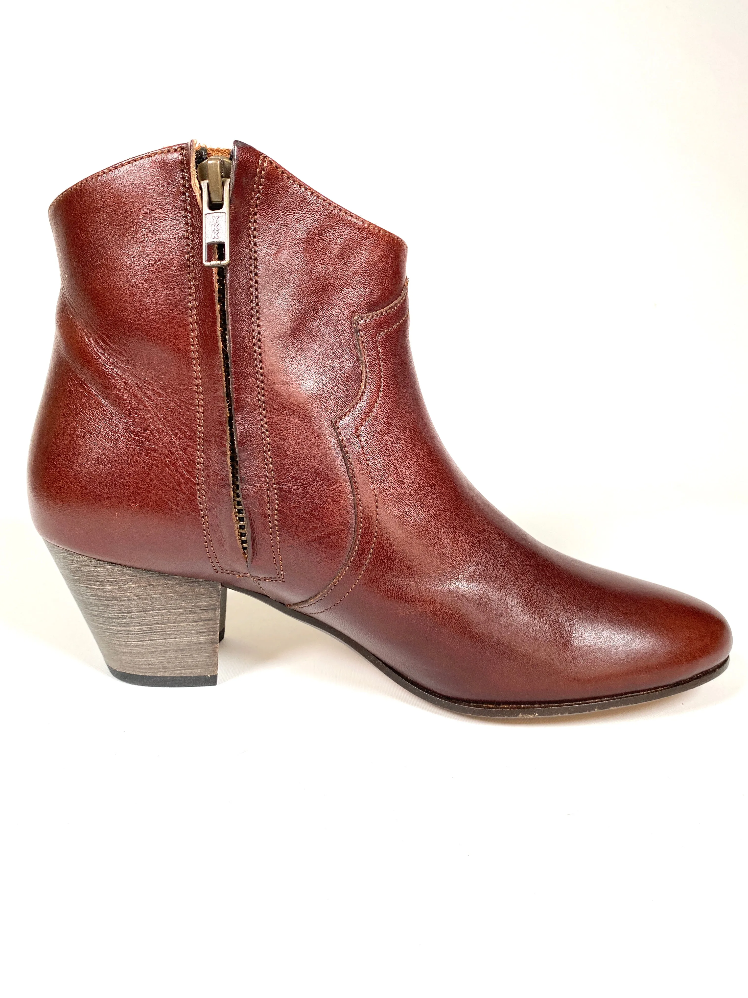 ISABEL MARRANT - DICKER COGNAC LEATHER ANKLE BOOTS - SZ 38 - NEW IN BOX