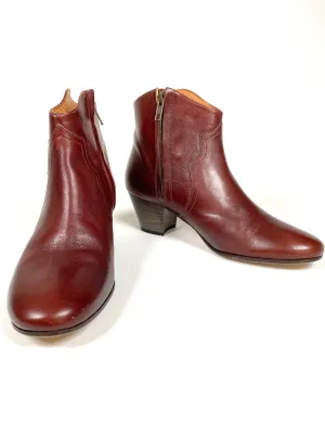 ISABEL MARRANT - DICKER COGNAC LEATHER ANKLE BOOTS - SZ 38 - NEW IN BOX