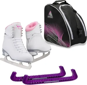 Jackson Ultima Finesse JS180 Figure Ice Skates for Women Bundle with Guardog Skate Guards, Jackson Skate Bag JL350 / Skates Color: Pink/Width: Medium/Size: Adult 5