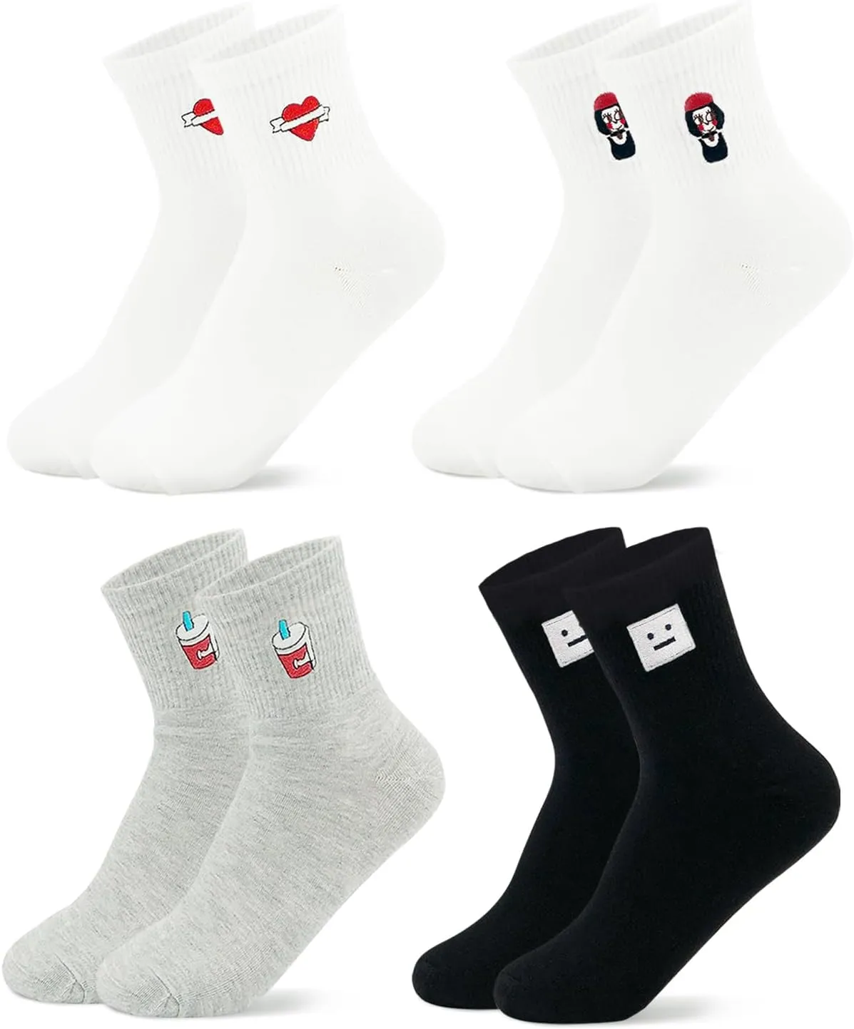 Jinny's Shoppe Women’s Novelty Cute Crew Socks – 4/5 Pairs Colorful Soft Cozy Lovely Cotton Socks for Everyday Casual Wear