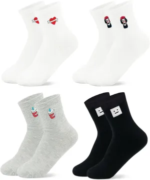 Jinny's Shoppe Women’s Novelty Cute Crew Socks – 4/5 Pairs Colorful Soft Cozy Lovely Cotton Socks for Everyday Casual Wear