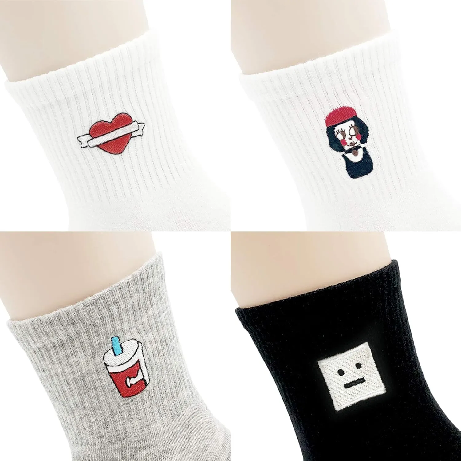 Jinny's Shoppe Women’s Novelty Cute Crew Socks – 4/5 Pairs Colorful Soft Cozy Lovely Cotton Socks for Everyday Casual Wear