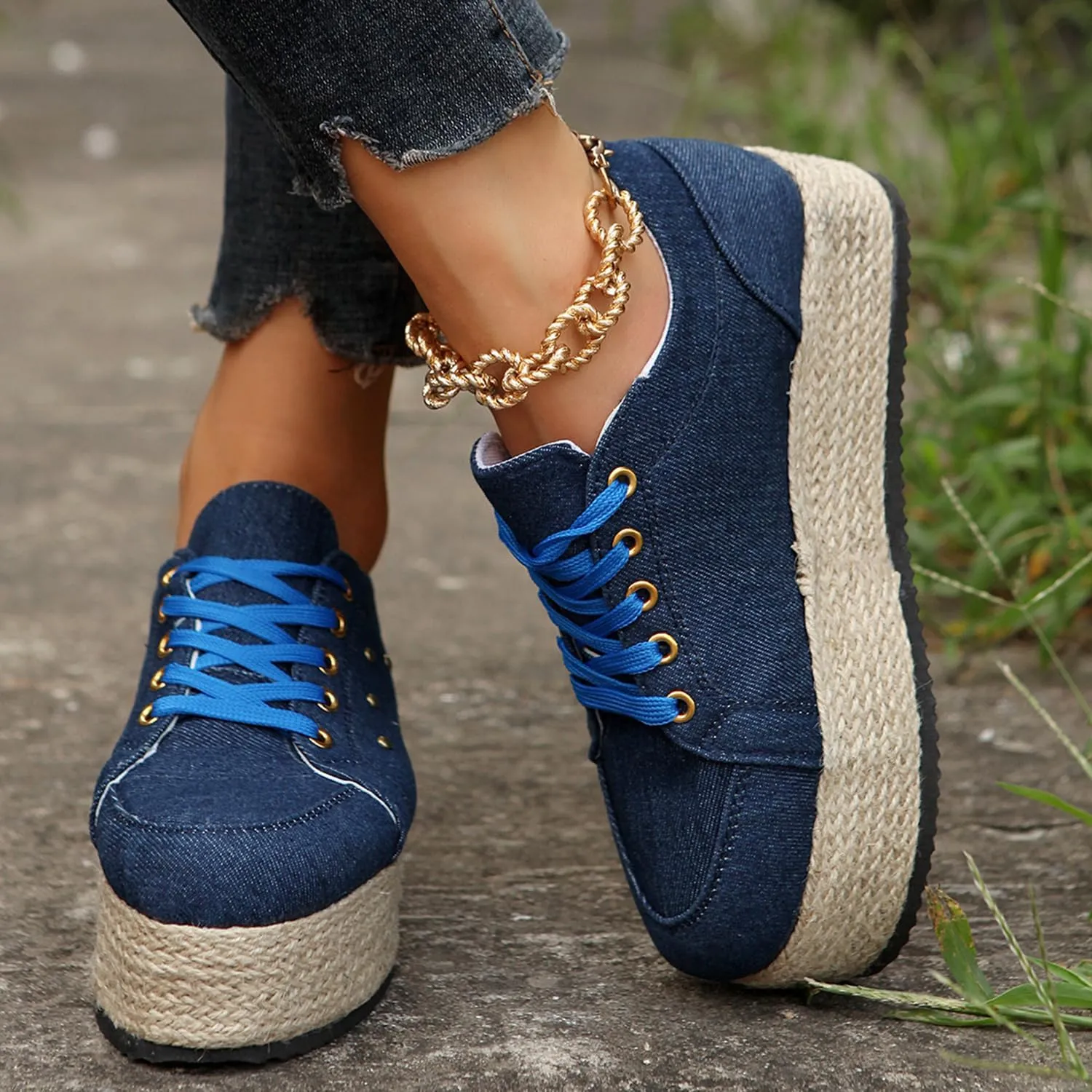 JITUUE Women's Fashion Sneakers Comfortable Casual Hemp Rope Platform Sole Espadrilles Shoes
