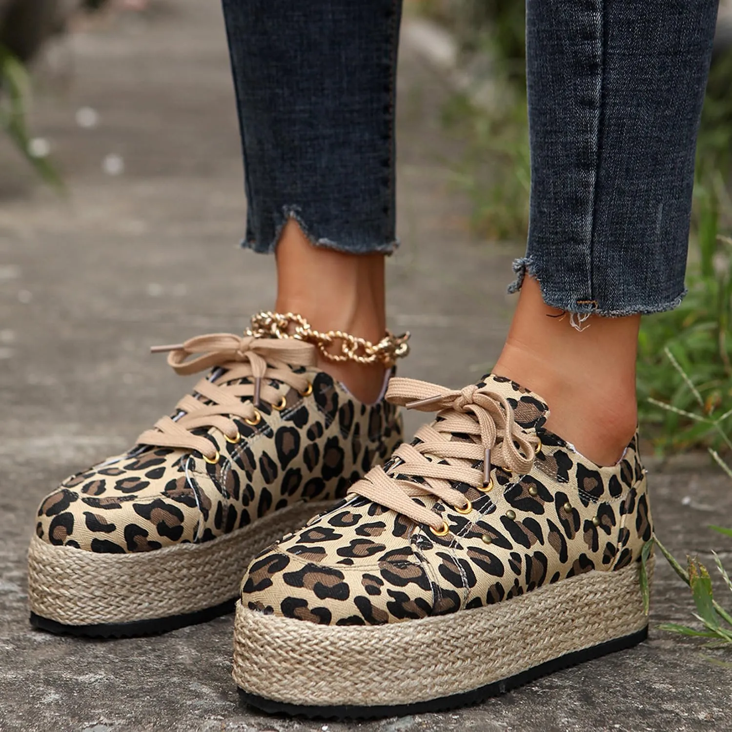 JITUUE Women's Fashion Sneakers Comfortable Casual Hemp Rope Platform Sole Espadrilles Shoes